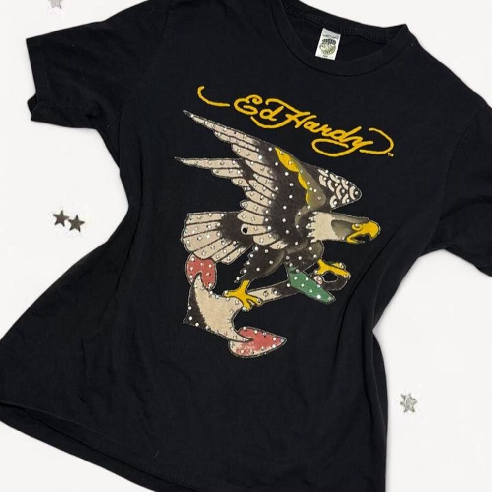 vintage Ed Hardy Eagle and Anchor Rhinestone T-Shirt
